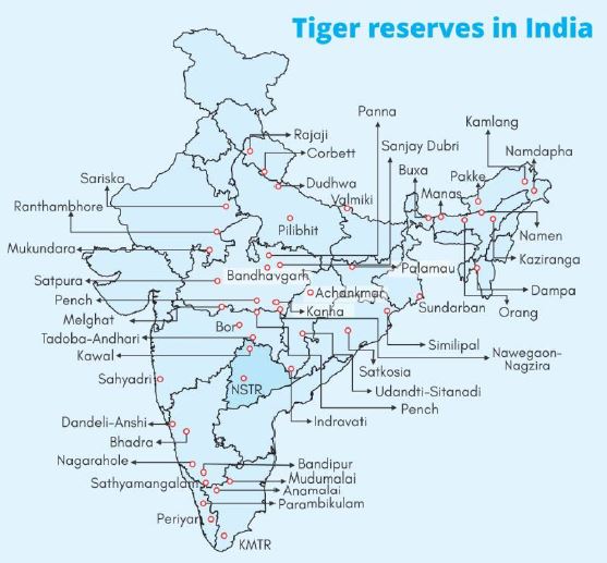 tiger reserves in india Map location state wise UPSC IAS PIB PCS UPPCS UPPSC