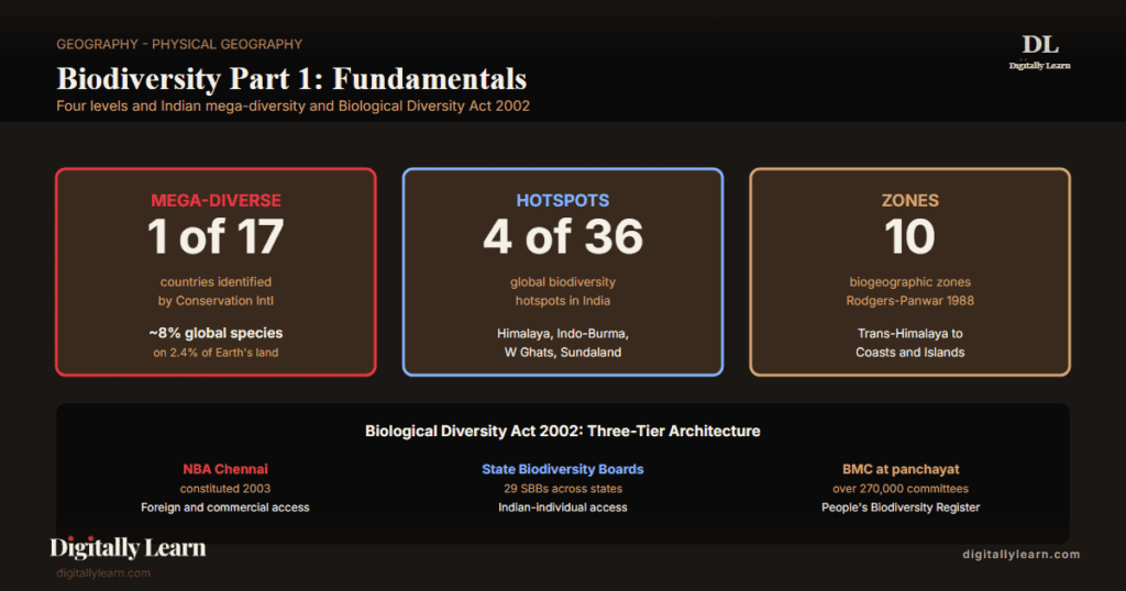 Biodiversity Part 1: Fundamentals, Levels of Diversity, and India’s Position