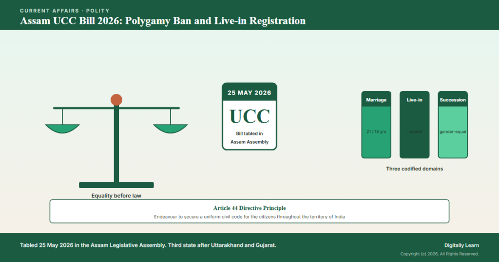 The Uniform Civil Code, Assam, 2026 Bill: Polygamy Ban, Live-in Registration, and Codified Succession