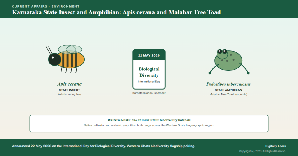 Karnataka State Insect and State Amphibian: Apis cerana and Malabar Tree Toad Designations
