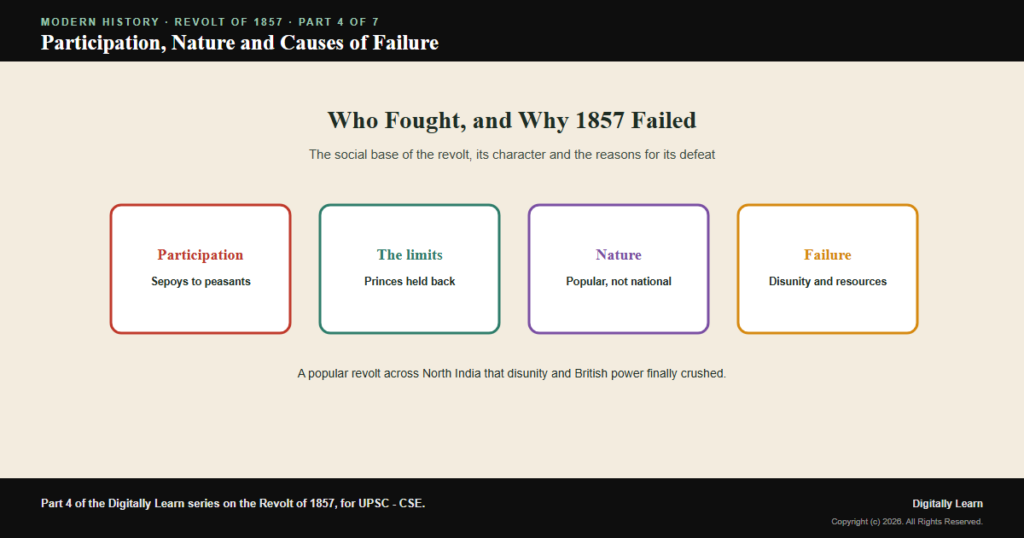 Participation, Nature and Causes of Failure of the Revolt of 1857