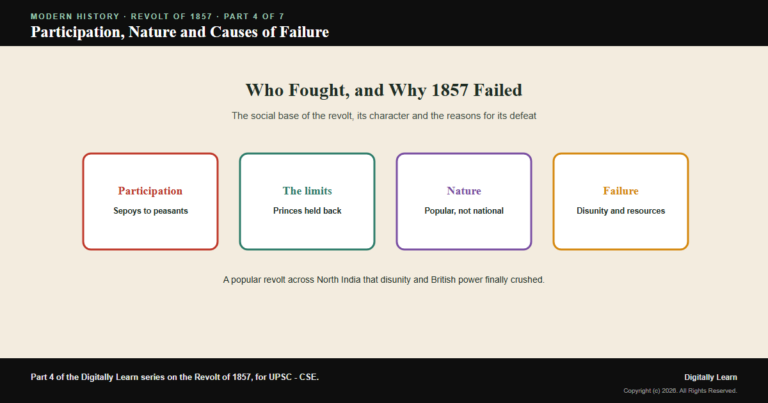 Participation, Nature and Causes of Failure of the Revolt of 1857