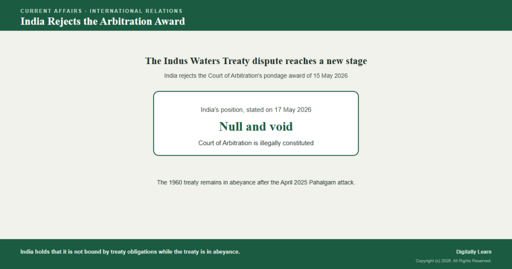 India Rejects the Court of Arbitration Award on the Indus Waters Treaty
